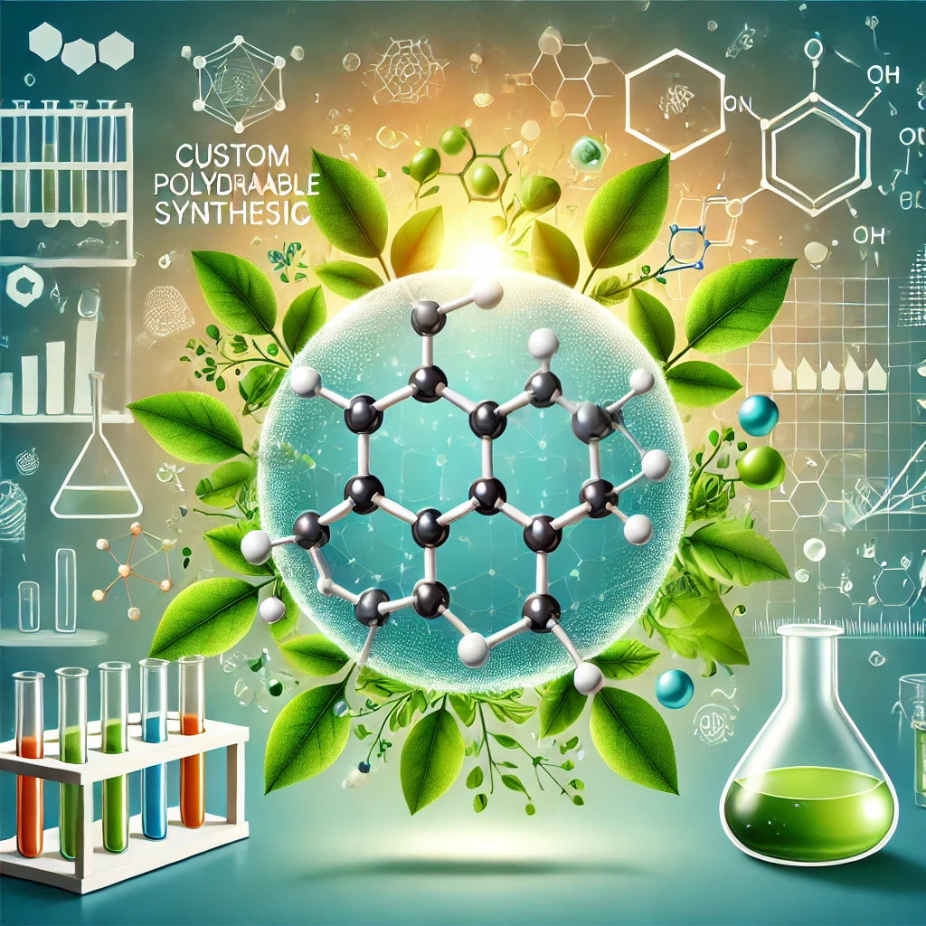DALL·E 2024-11-22 14.50.02 - An artistic and professional illustration of the role of custom polymer synthesis in the biodegradable polymer industry. The image features a biodegra