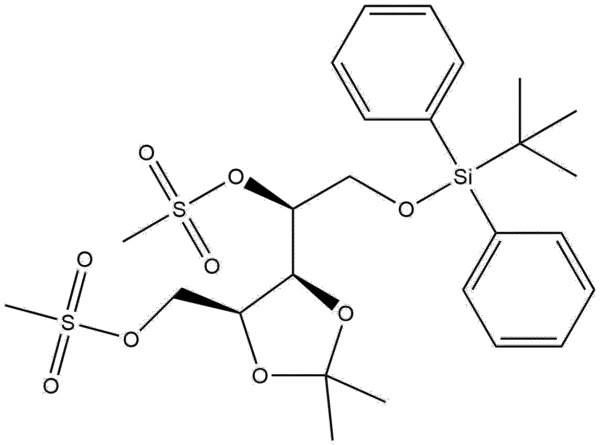 (S)-2-((tert-butyldiphenylsilyl)oxy)-1-((4S,5S)-2,2-dimethyl-5-(((methylsulfonyl)oxy)methyl)-1,3-dioxolan-4-yl)ethyl methanesulfonate CAS 1006032-29-6 (S)-2-((tert-butyldiphenylsilyl)oxy)-1-((4S,5S)-2,2-dimethyl-5-(((methylsulfonyl)oxy)methyl)-1,3-dioxolan-4-yl)ethyl methanesulfonate | CAS 1006032-29-6