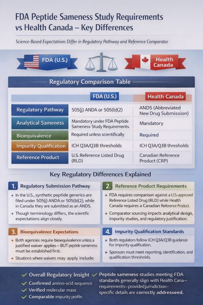 FDA Peptide Sameness Study Requirements vs Health Canada – Key Differences