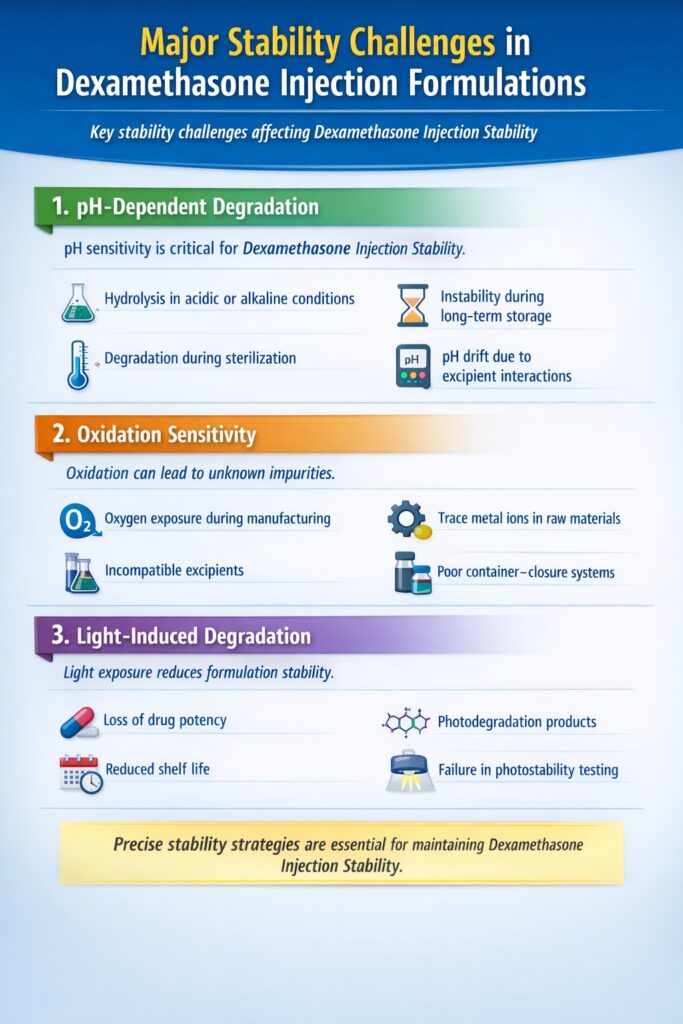 Major Stability Challenges in Dexamethasone Injection Formulations