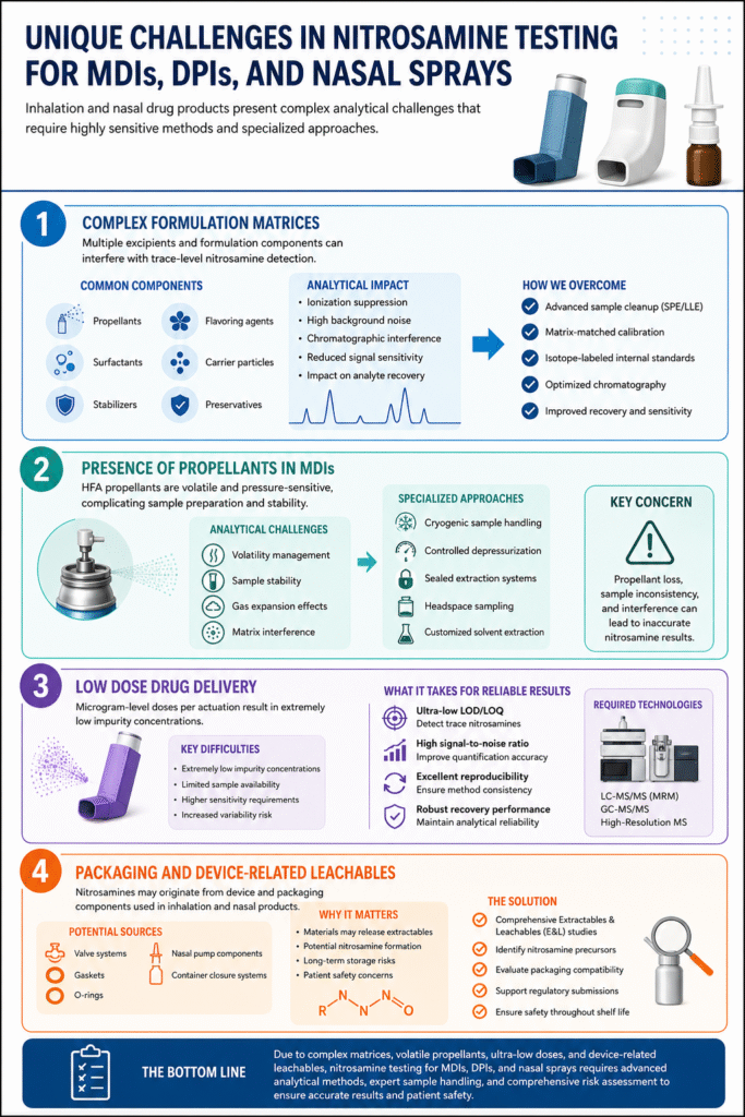 Unique Challenges in Nitrosamine Testing for MDIs, DPIs, and Nasal Sprays