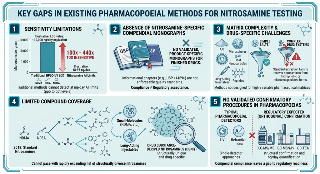 Key Gaps in Existing Pharmacopoeial Methods for Nitrosamine Testing