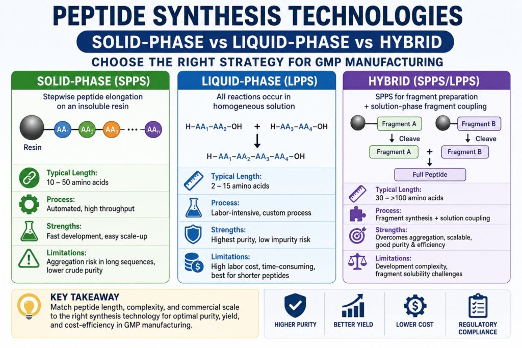 Solid-Phase vs Liquid-Phase vs Hybrid Peptide Synthesis