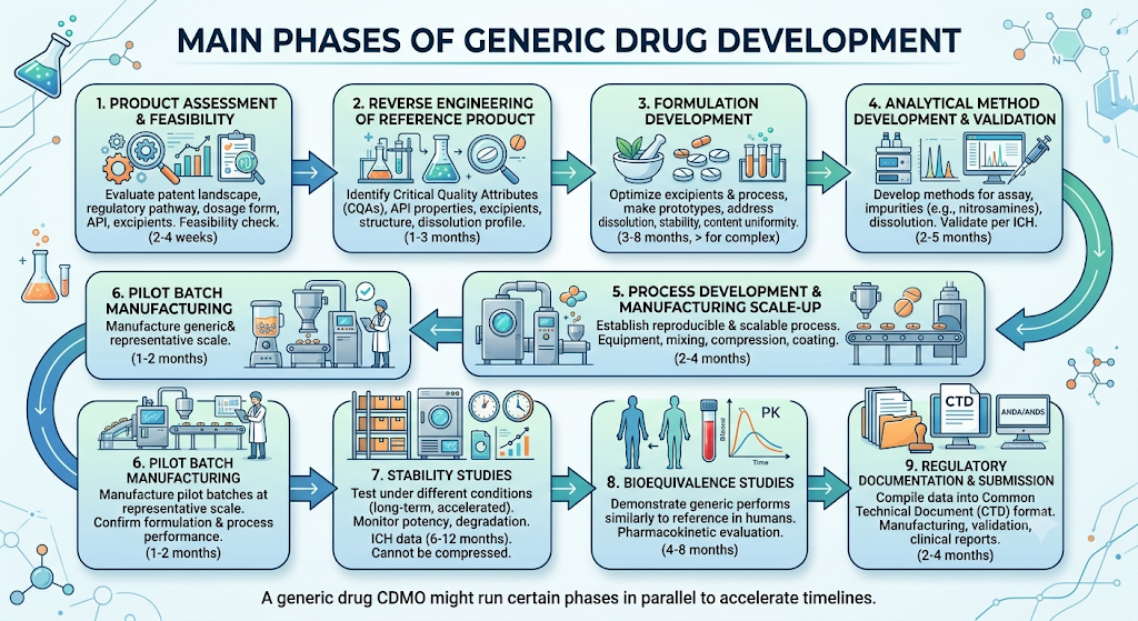 What Are the Main Phases of Generic Drug Development?