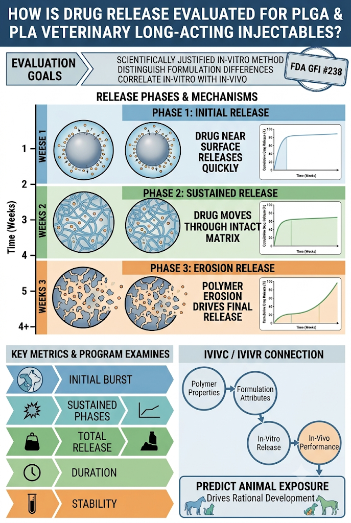 How Is Drug Release Evaluated for PLGA and PLA Veterinary Long-Acting Injectables?