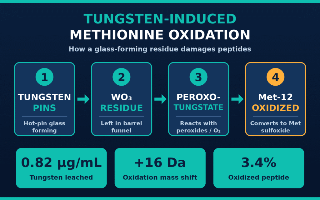 Tungsten-Induced Methionine Oxidation Mechanics