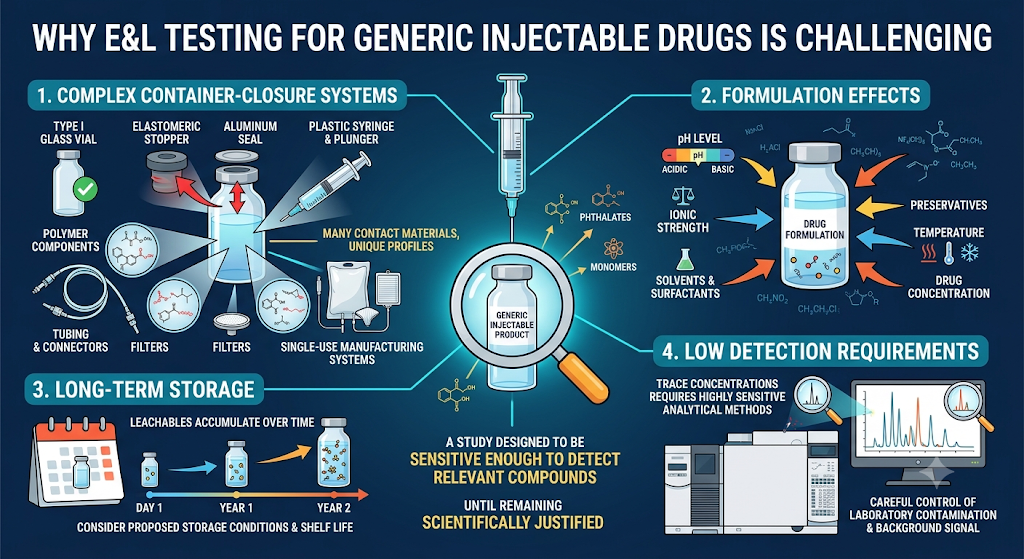 Why Is E&L Testing for Generic Injectable Drugs Challenging?