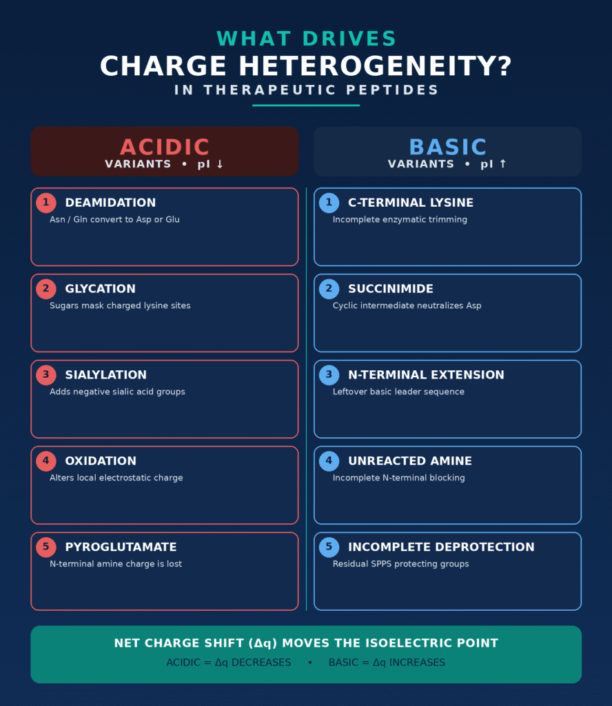 Molecular Drivers of Charge Heterogeneity