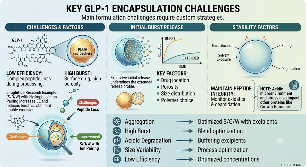What Formulation Challenges Arise When Encapsulating a GLP-1 Peptide in PLGA Microspheres?